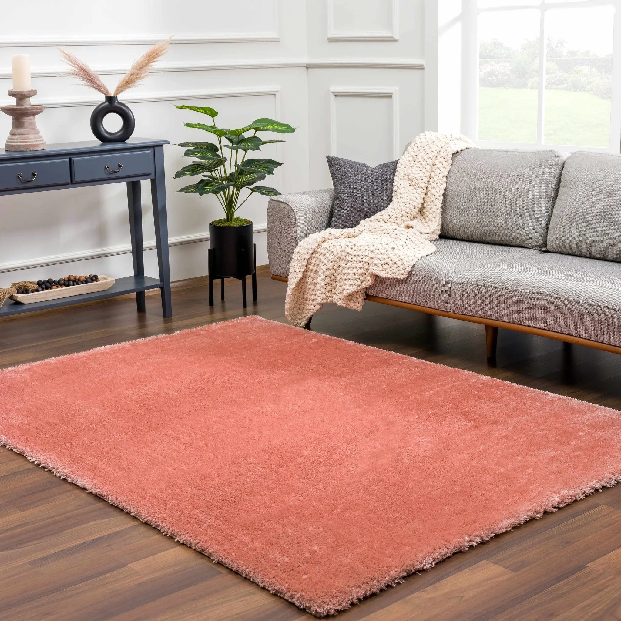 Rosava Dusty Pink Subtle Wavy Abstract Modern Minimalist Polyester Machine Woven Area Rug - Clearance by Boutique Rugs