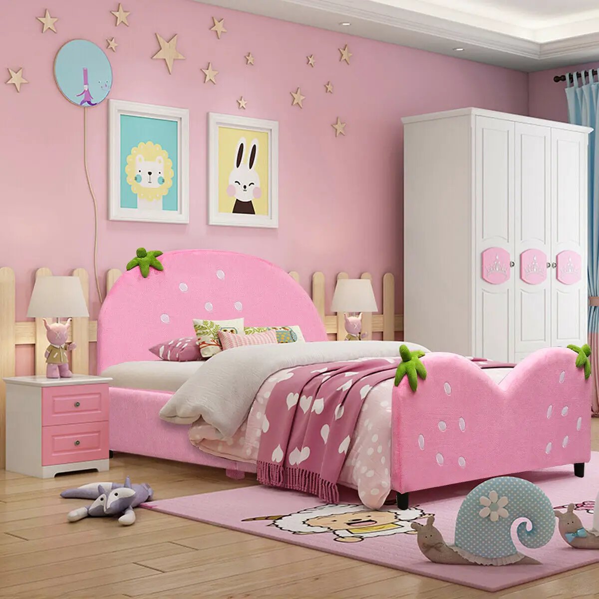 Kids Children Upholstered Berry Pattern Toddler Bed by DirectDeals