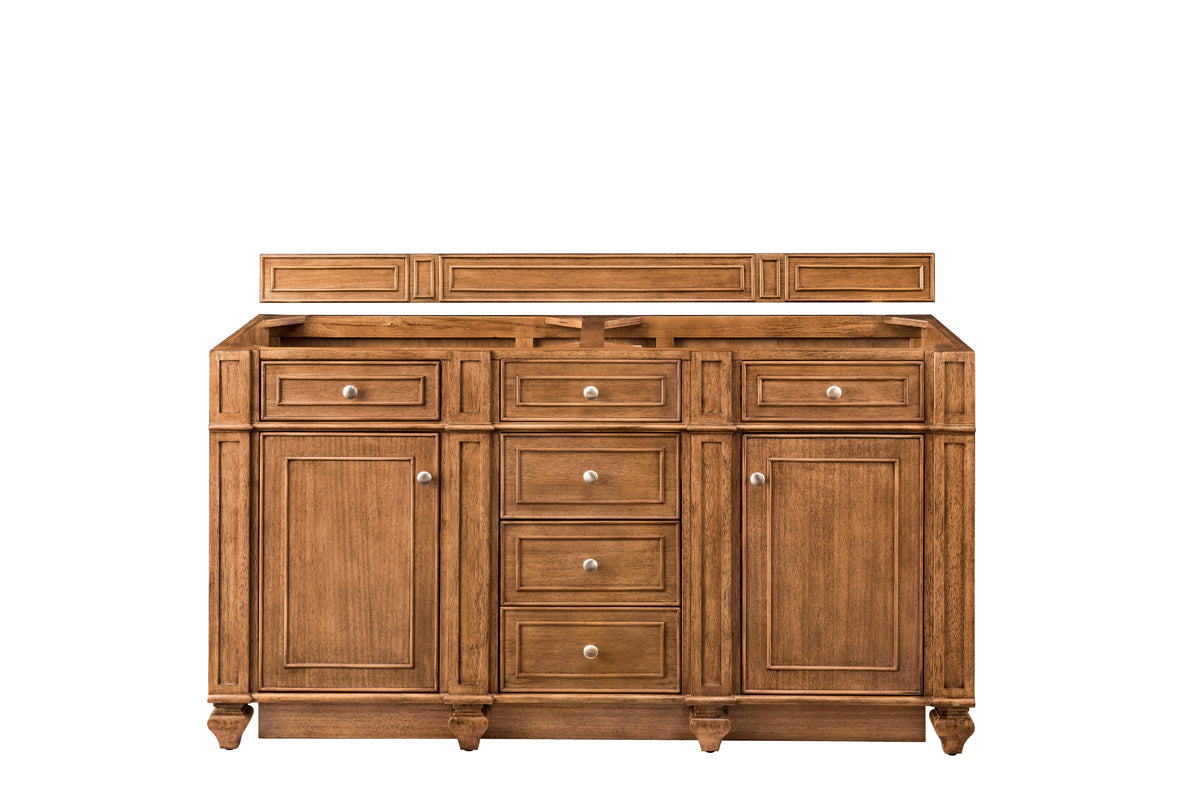 James Martin Bristol 60" Double Bathroom Vanity, Saddle Brown, cabinet without a countertop