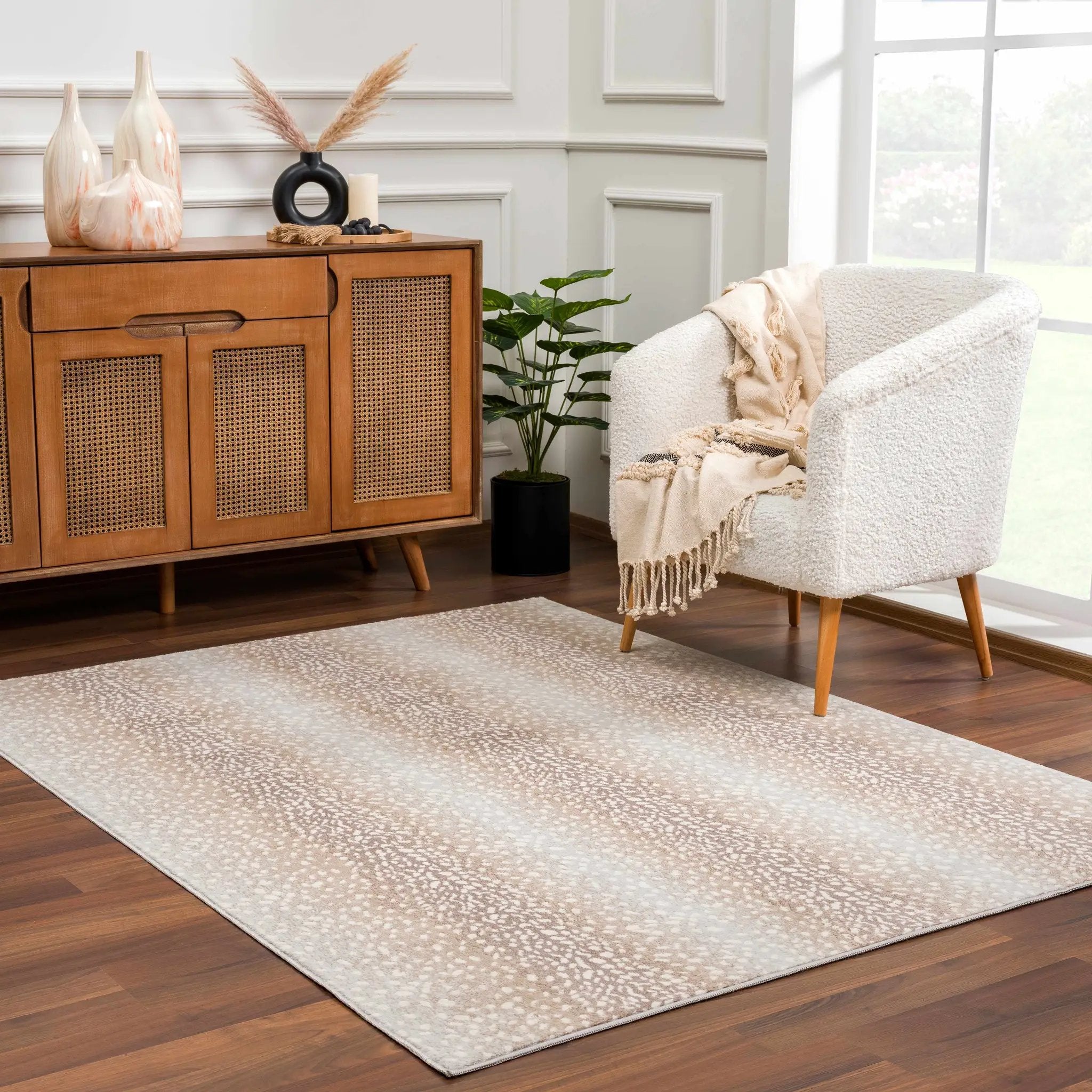 Pointblank Tan Leopard Print Rug by Boutique Rugs