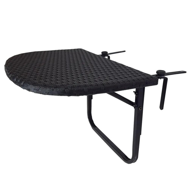 Black Wicker Foldable Patio Balcony Table with Adjustable Clamps by Sharicks