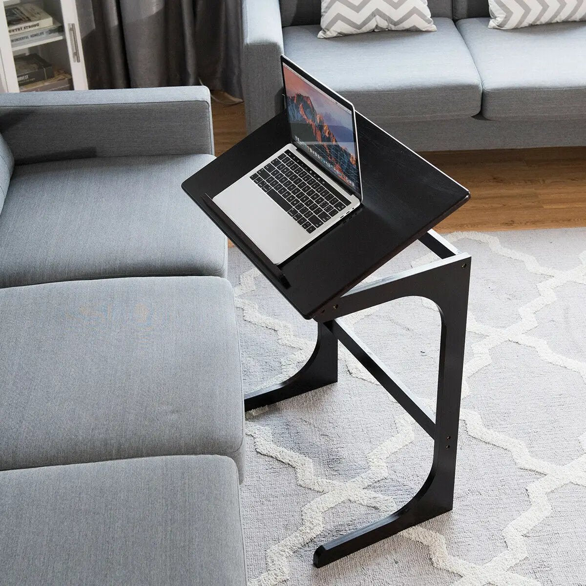 Adjustable C-Shape Couch End Table wth Tilting Top-Brown by DirectDeals