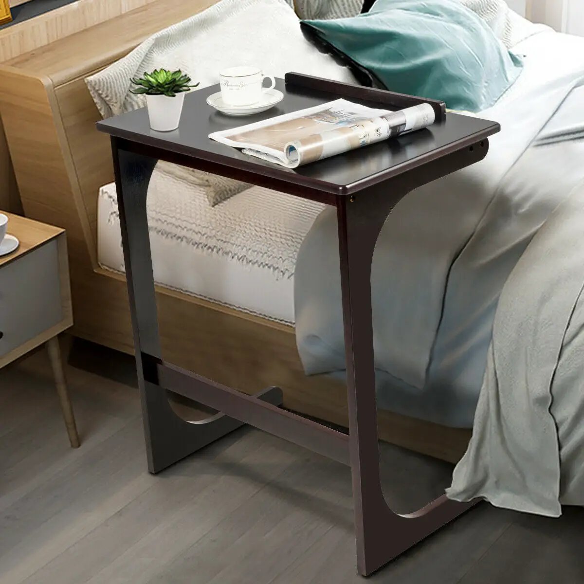 Adjustable C-Shape Couch End Table wth Tilting Top-Brown by DirectDeals