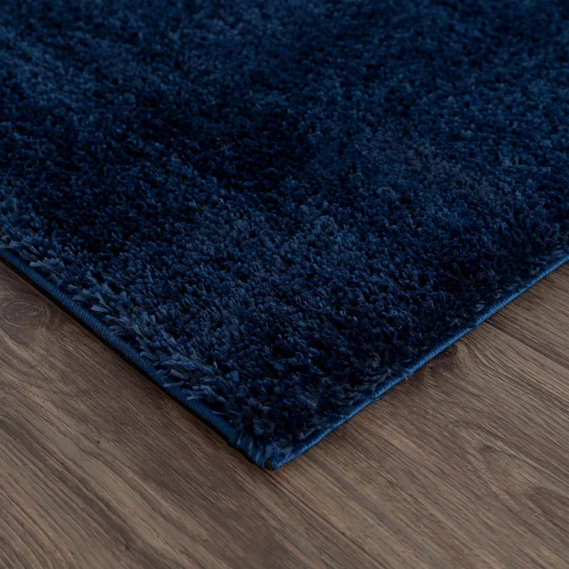 Navero Dark Blue Subtle Wavy Abstract Modern Minimalist Polyester Machine Woven Area Rug - Clearance by Boutique Rugs