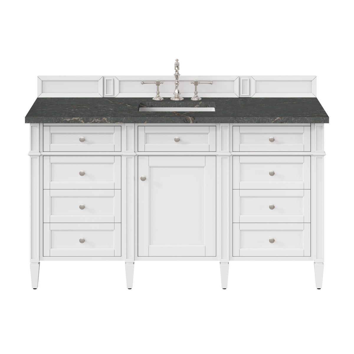 James Martin Brittany 60" Single Bathroom Vanity, Bright White with Parisien Bleu countertop