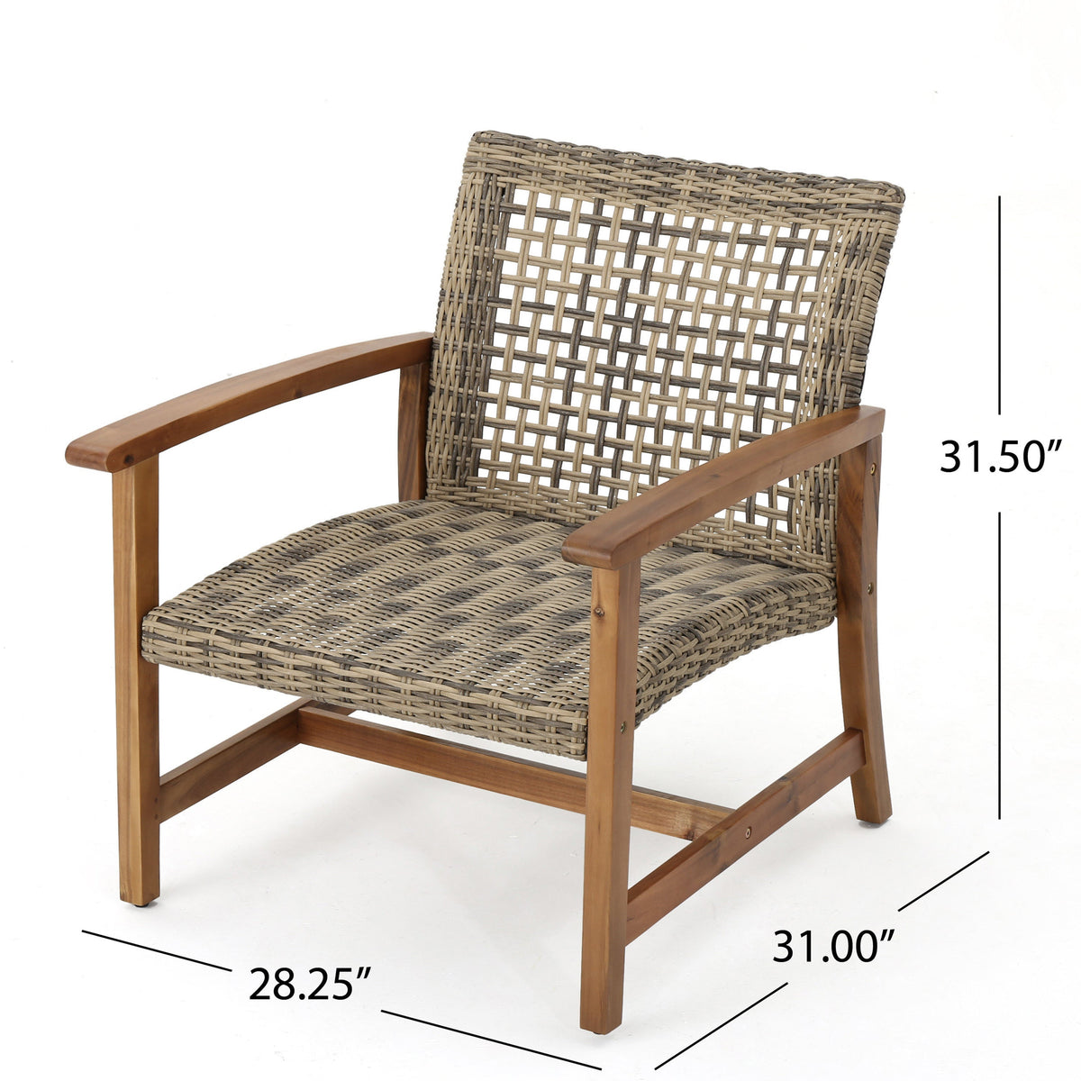 Outdoor Acacia Wood Wicker Club Chairs with Acacia Wood Frame - 2-Pcs Set, photo 5 of 10