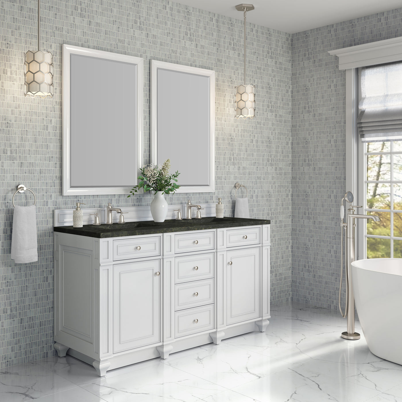 James Martin Bristol 60" Double Bathroom Vanity, Bright White by James Martin