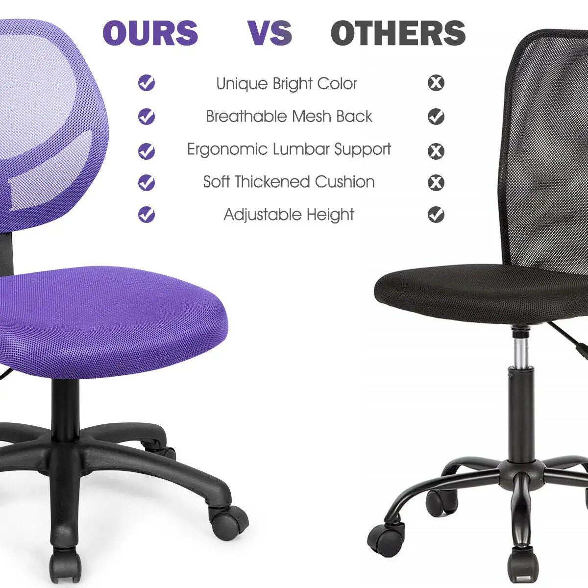 Low-back Computer Task Chair with Adjustable Height and Swivel Casters by DirectDeals