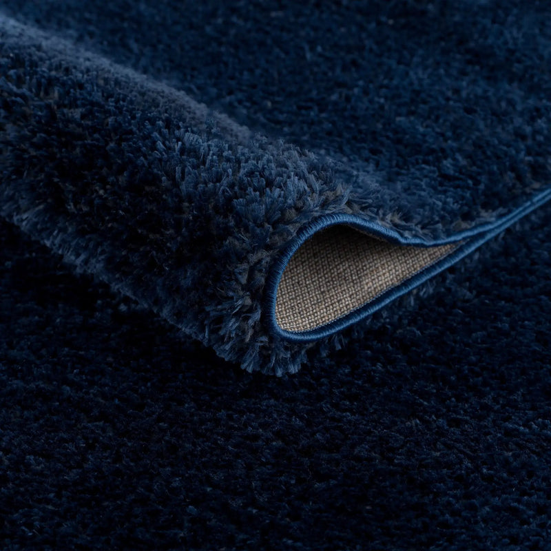 Navero Dark Blue Subtle Wavy Abstract Modern Minimalist Polyester Machine Woven Area Rug - Clearance by Boutique Rugs