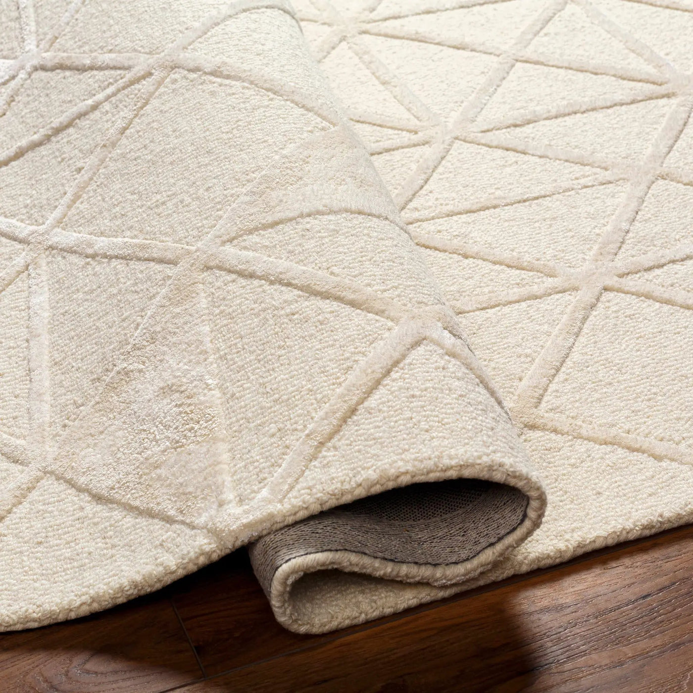 Jevau Beige Geometric Hand Tufted Wool Area Rug - Clearance by Boutique Rugs
