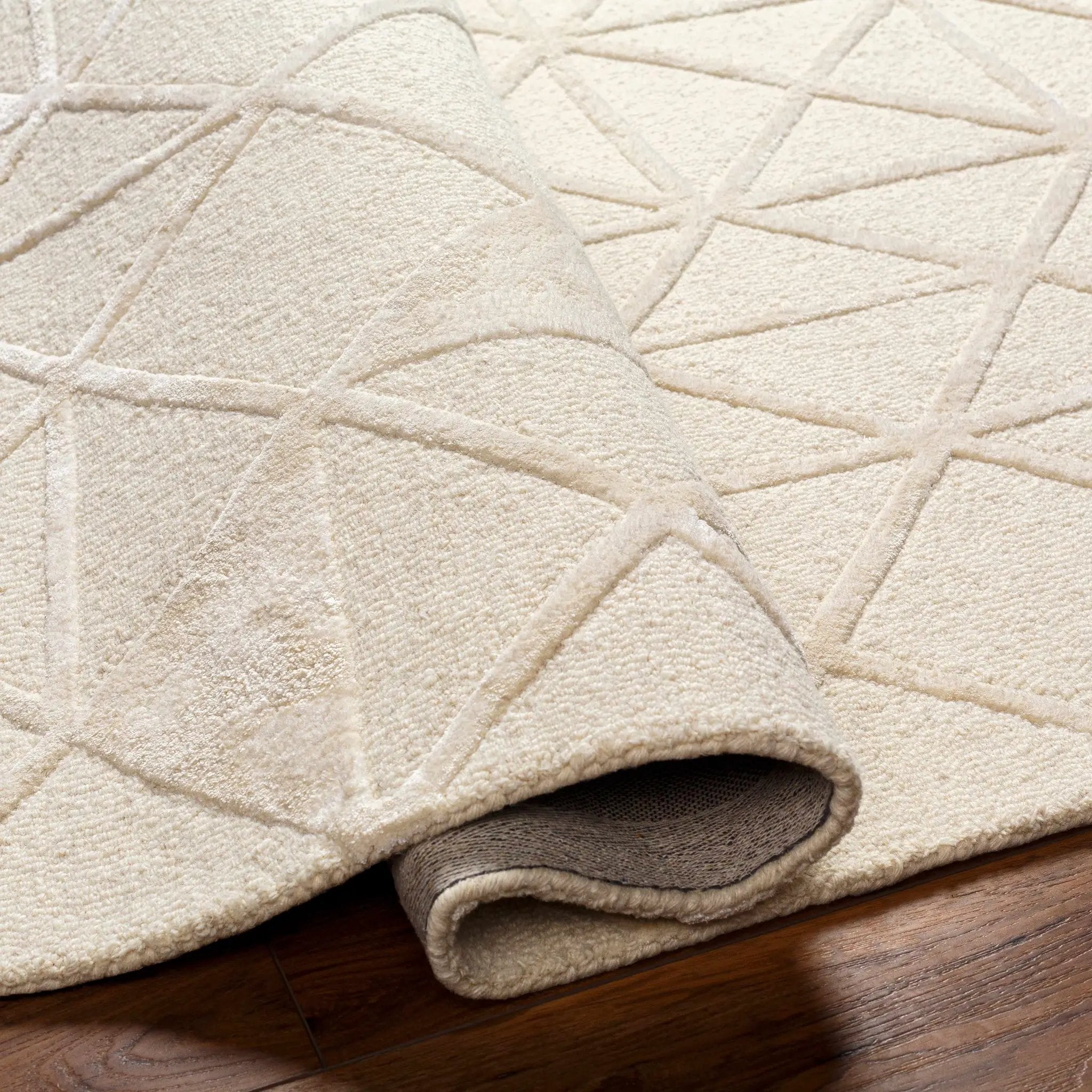 Jevau Beige Geometric Hand Tufted Wool Area Rug - Clearance by Boutique Rugs