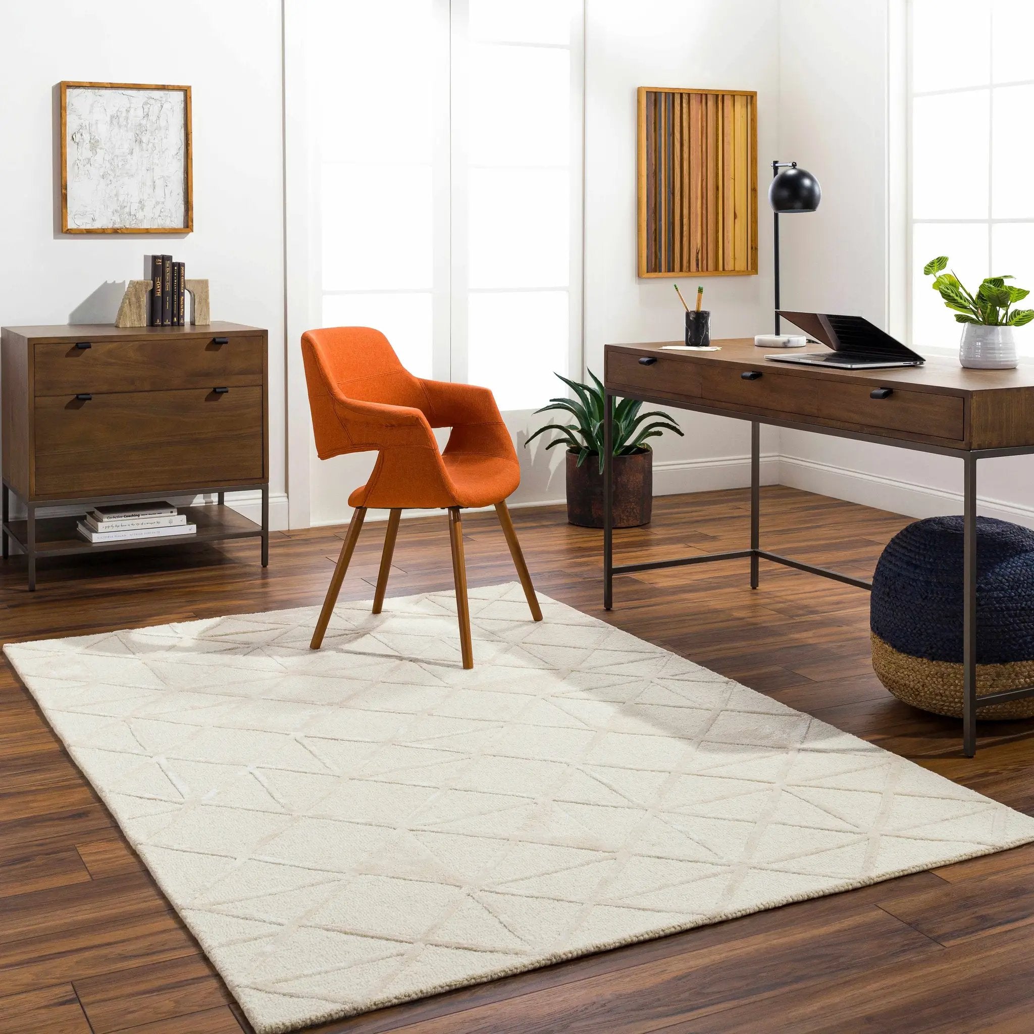 Jevau Beige Geometric Hand Tufted Wool Area Rug - Clearance by Boutique Rugs