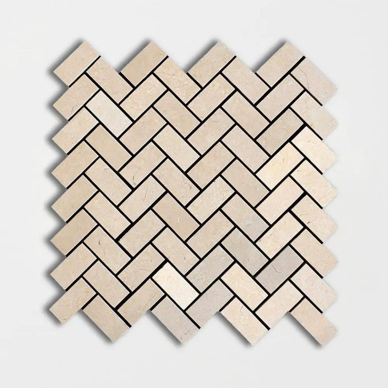 Sahara Beige Honed Herringbone Marble Mosaics 12 1/8x13 3/8