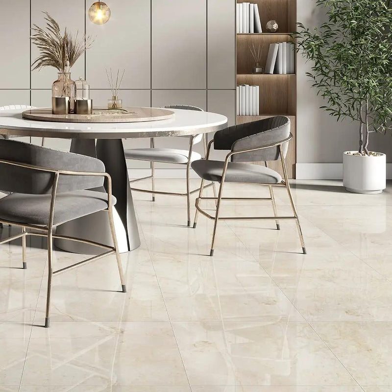 Sahara Beige Polished Marble Tiles 23 5/8x23 5/8 room scene