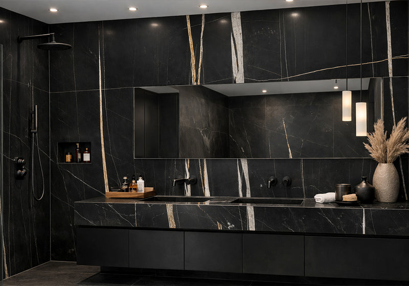 Sahara Noir Honed Marble Slab Random room scene