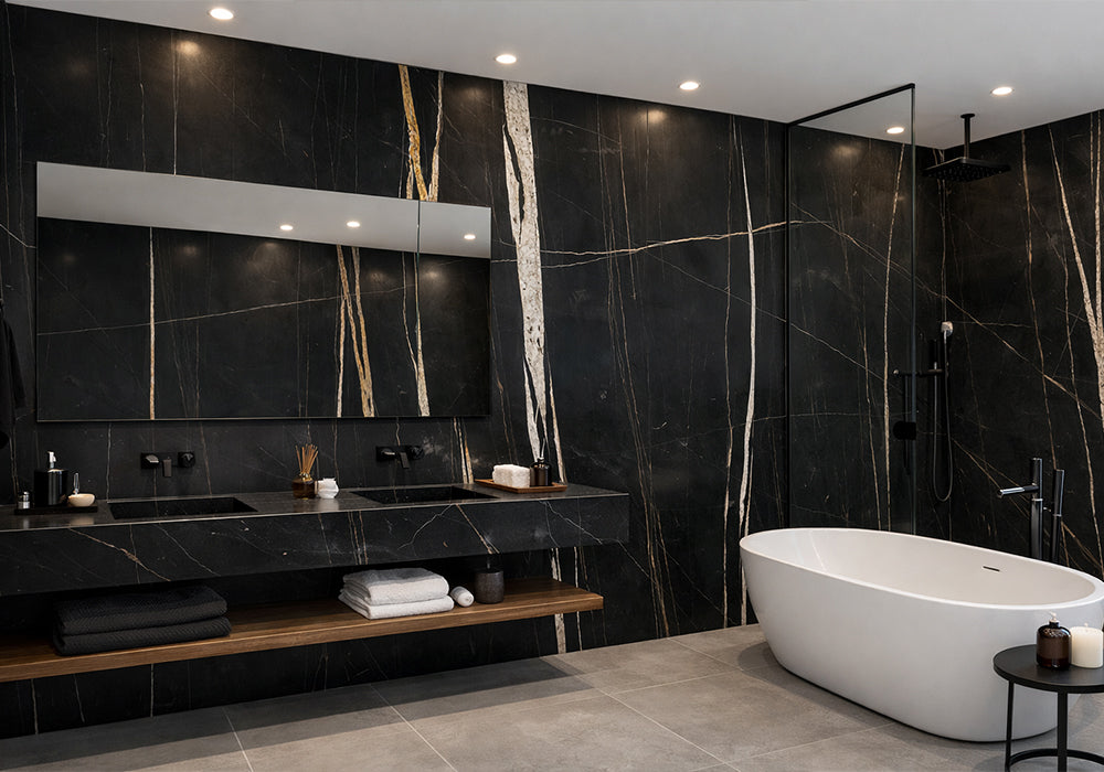 Sahara Noir Honed Marble Slab Random room scene 2