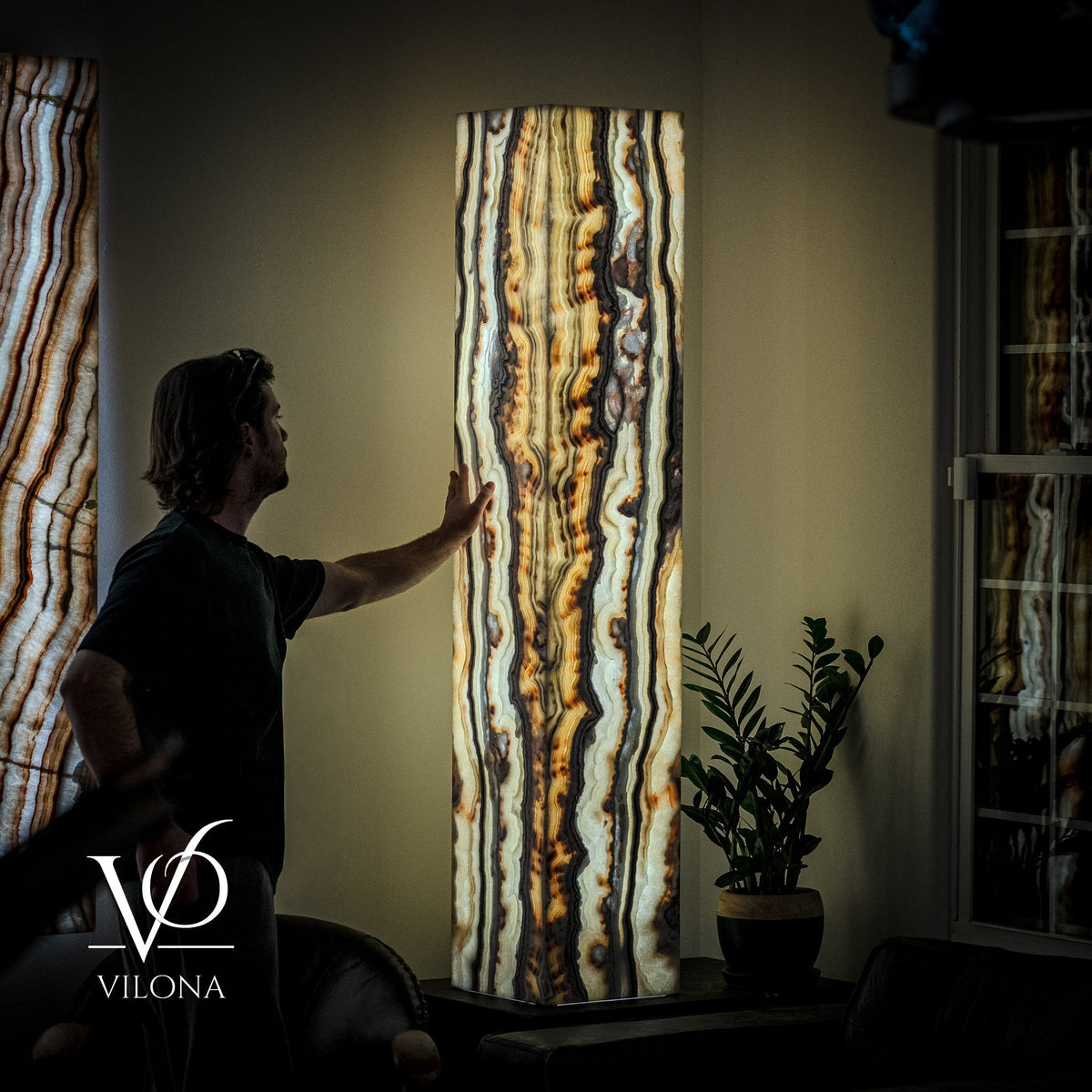 Sahara Onyx Floor Lamp - Large - 63"H x 12"W - Square - #1