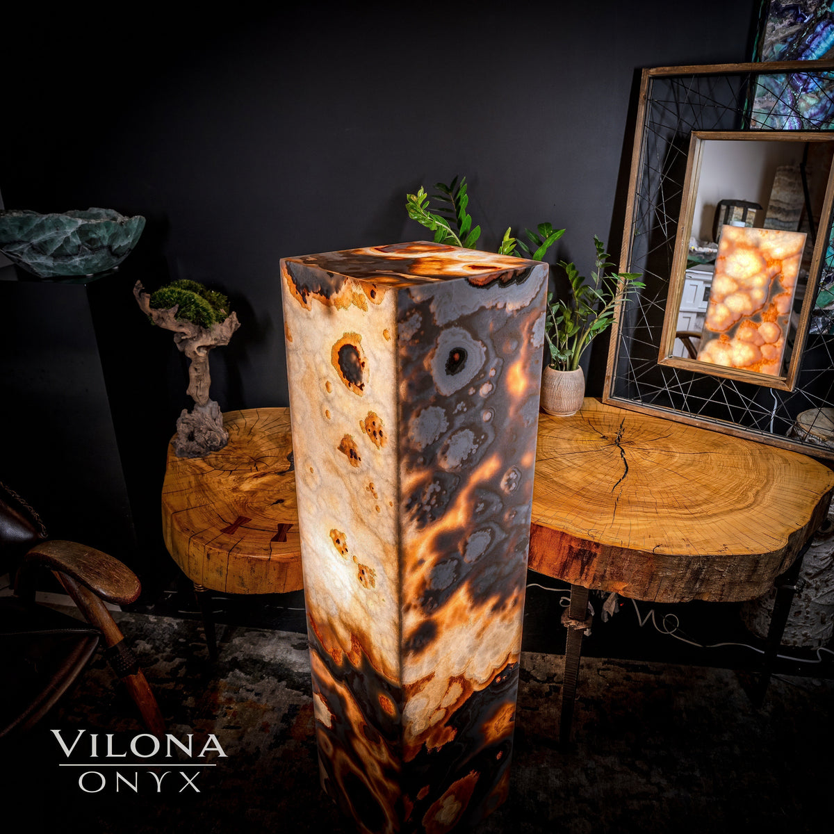 Sahara Onyx Floor Lamp - Exotic - Polished - Medium - 47.5"H x 12"W - Square - #2, photo 5 of 11