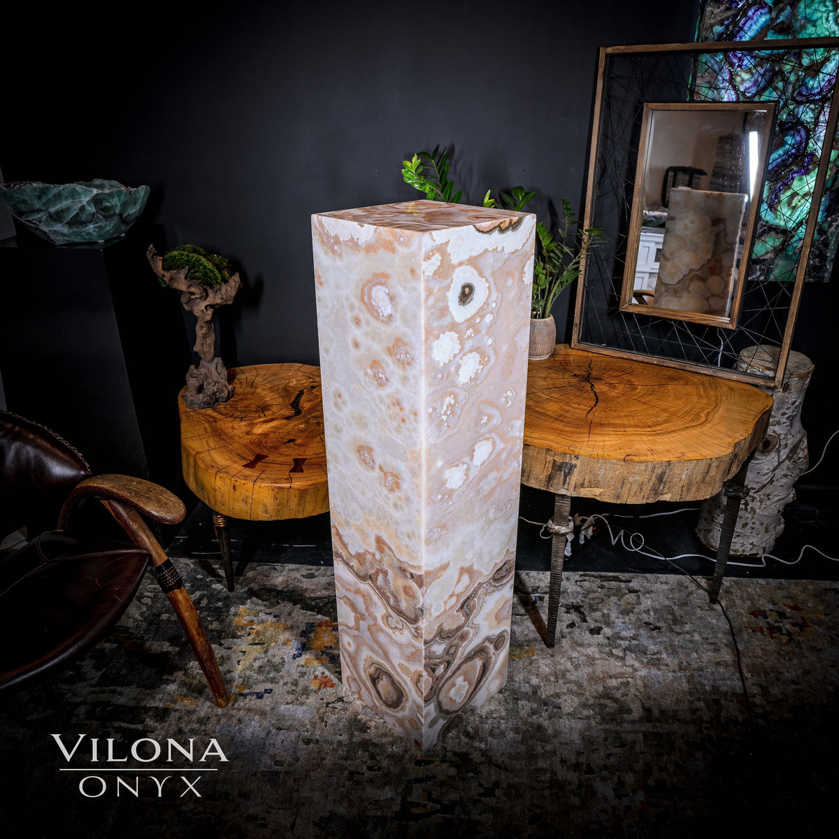 Sahara Onyx Floor Lamp - Exotic - Polished - Medium - 47.5"H x 12"W - Square - #2, photo 3 of 11