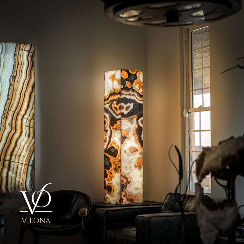Sahara Onyx Floor Lamp - Exotic - Polished - Medium - 55"H x 12"W - Square - #3, photo 4 of 8