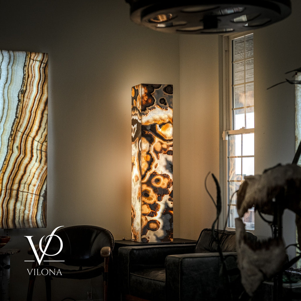 Sahara Onyx Floor Lamp - Exotic - Polished - Medium - 55"H x 12"W - Square - #3