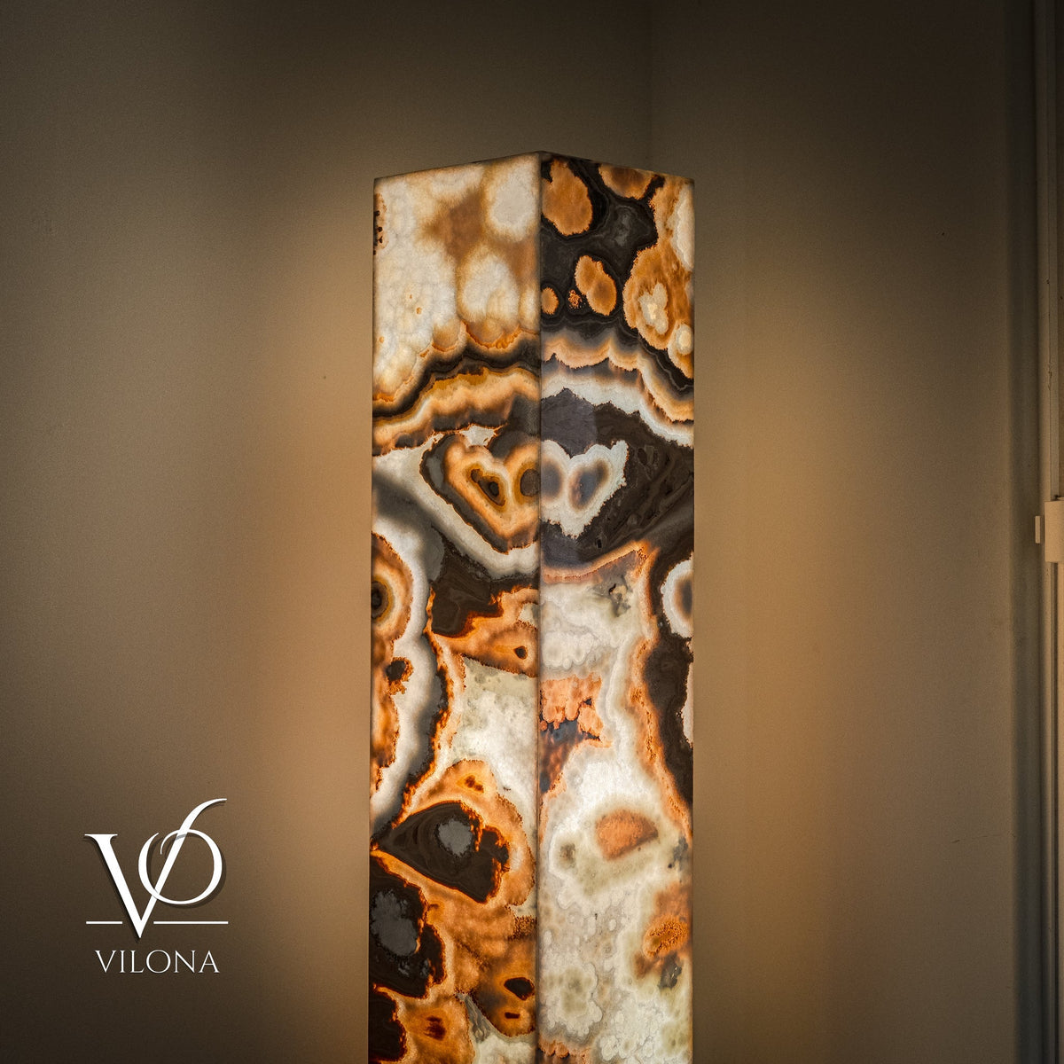 Sahara Onyx Floor Lamp - Exotic - Polished - Medium - 55"H x 12"W - Square - #3, photo 6 of 8