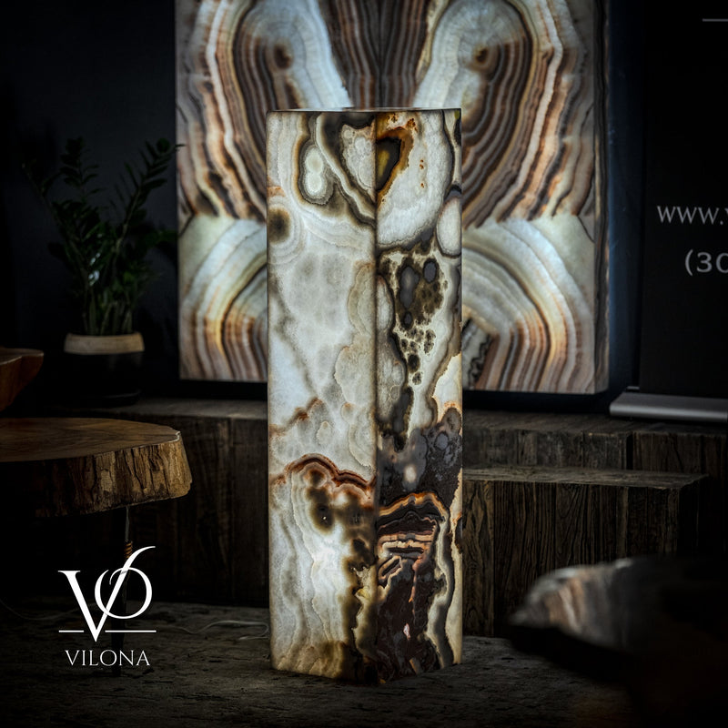 Sahara Onyx Floor Lamp - Exotic - Polished - Medium - 47.5"H x 12"W - Square - #4, photo 5 of 6