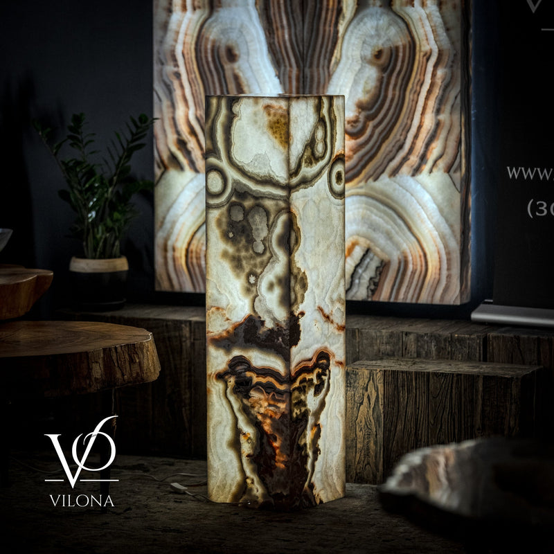 Sahara Onyx Floor Lamp - Exotic - Polished - Medium - 47.5"H x 12"W - Square - #4, photo 3 of 6