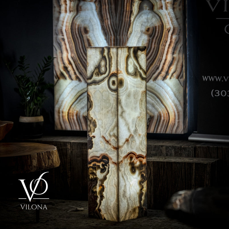 Sahara Onyx Floor Lamp - Exotic - Polished - Medium - 47.5"H x 12"W - Square - #4, photo 6 of 6