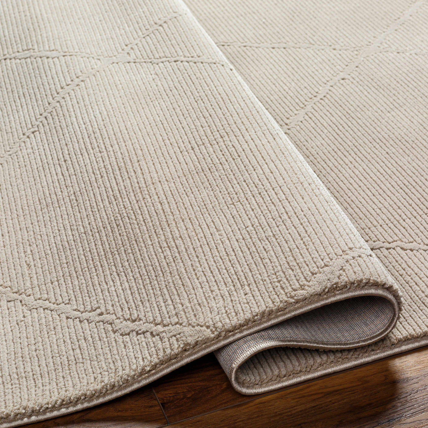 Aldis Tan Plush Textured Washable Rug - Clearance by Boutique Rugs