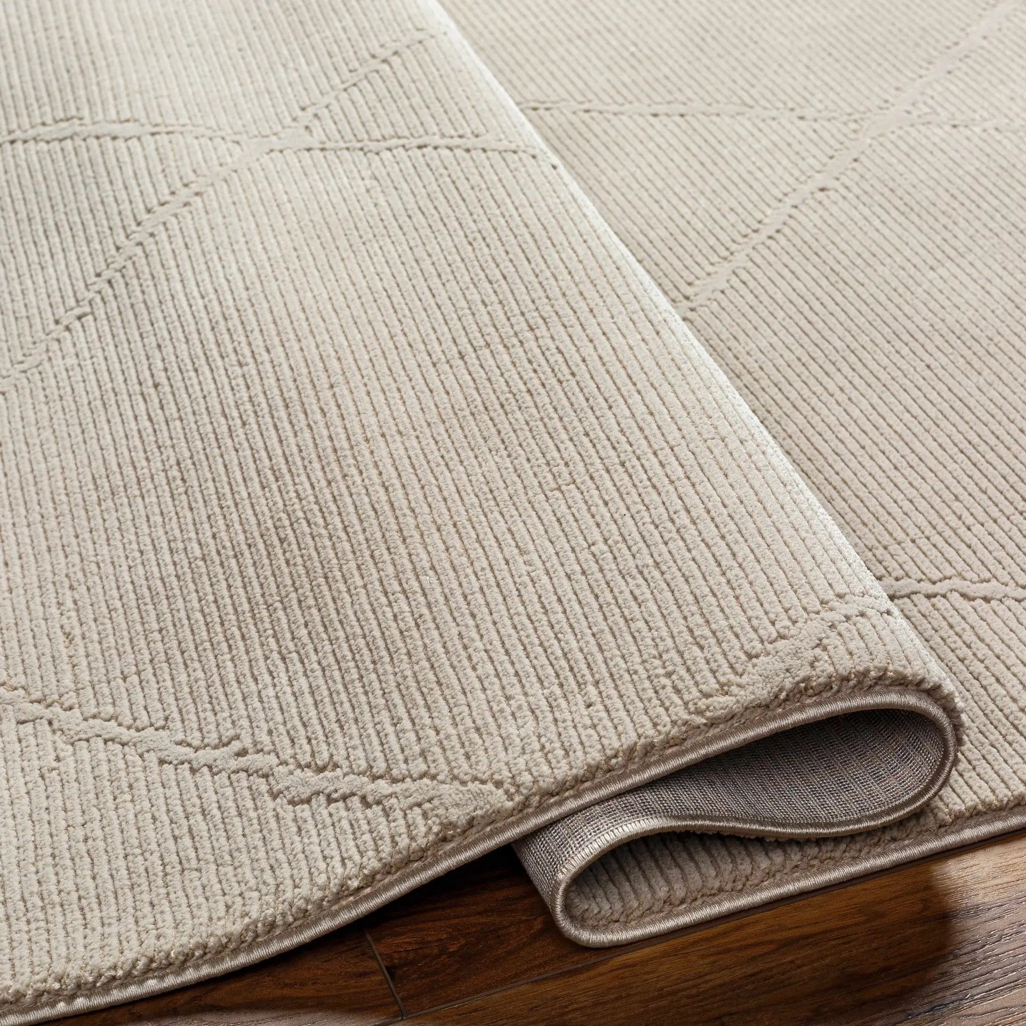 Aldis Tan Plush Textured Washable Rug - Clearance by Boutique Rugs