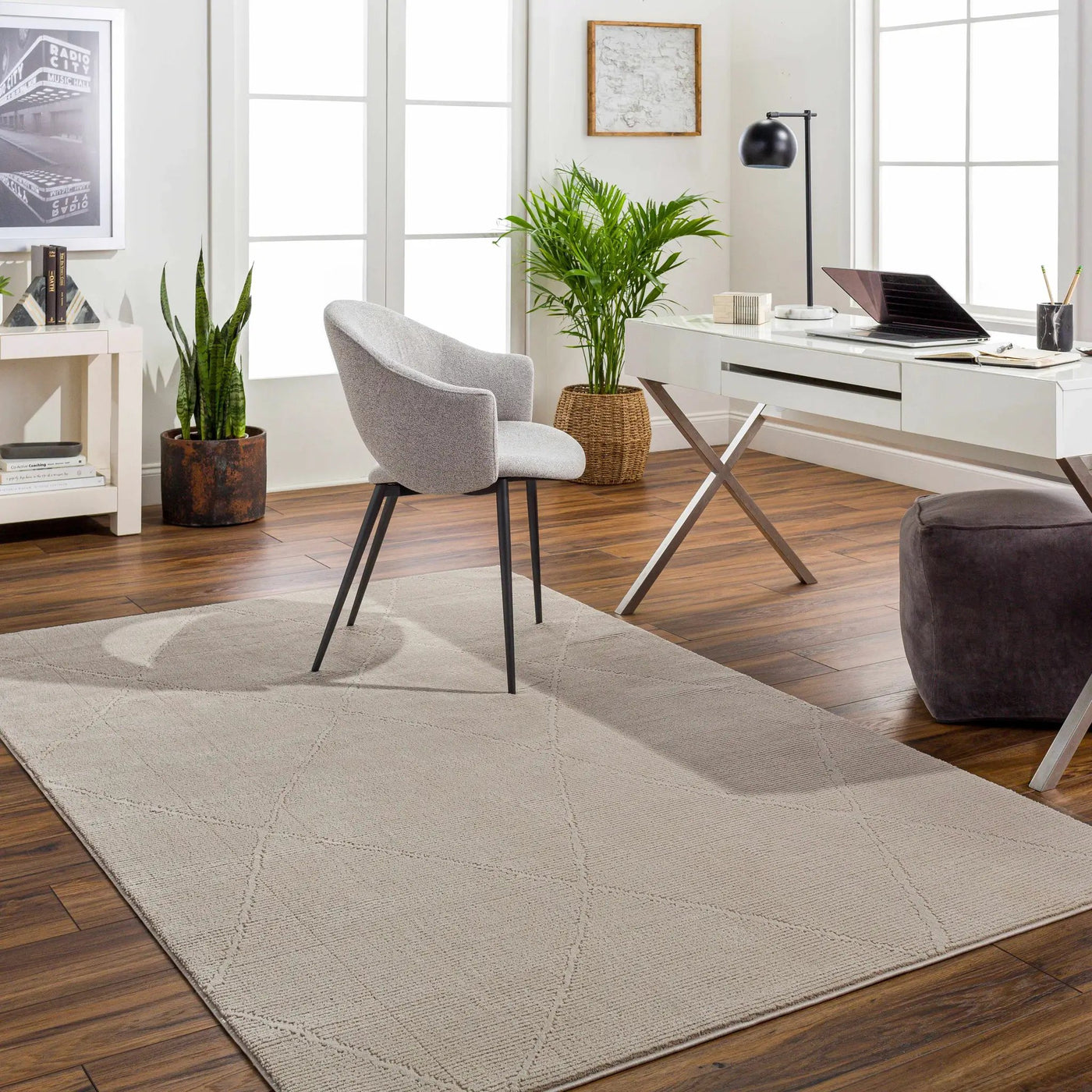Aldis Tan Plush Textured Washable Rug - Clearance by Boutique Rugs