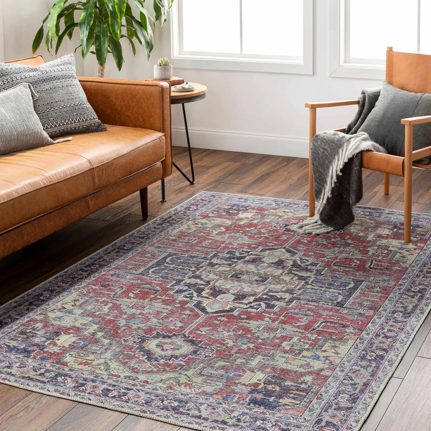 Reza Red Washable Rug - Clearance by Boutique Rugs