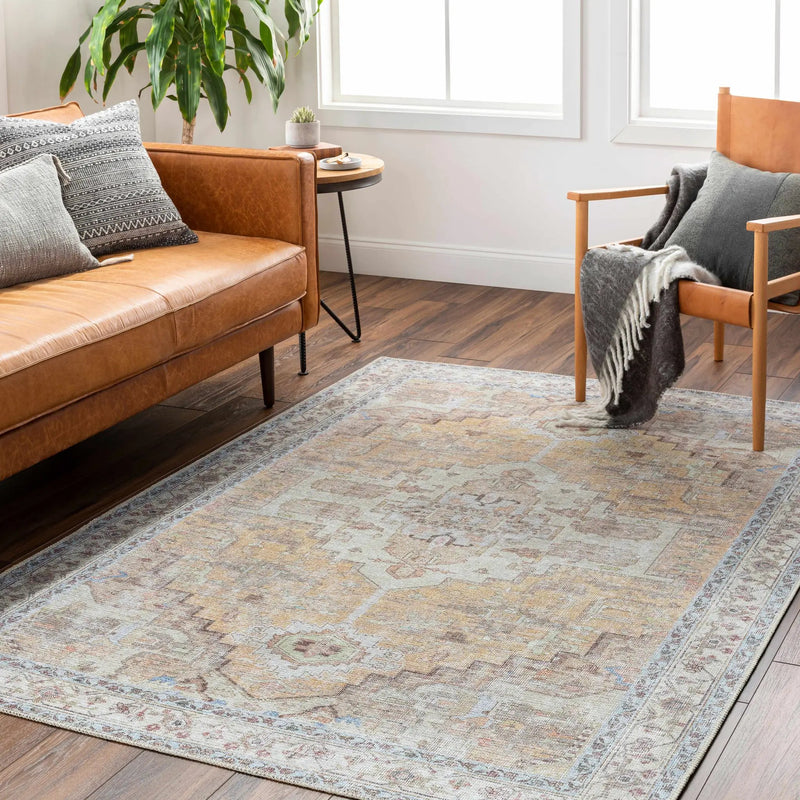 Reza Mustard Washable Rug - Clearance by Boutique Rugs