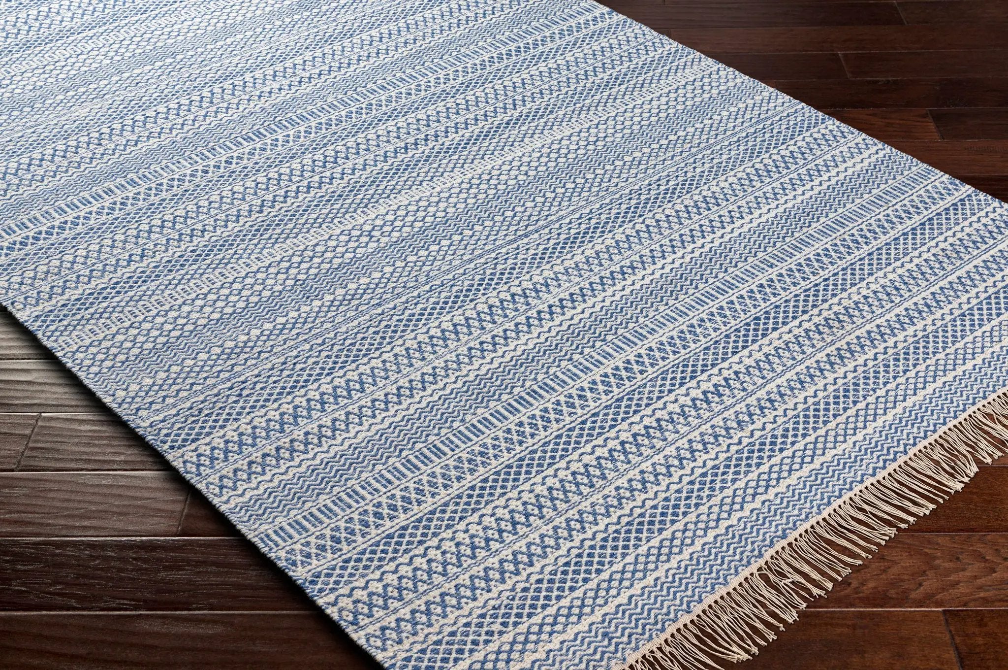 Sanc Blue/Cream Flatweave Wool Rug - Clearance by Boutique Rugs