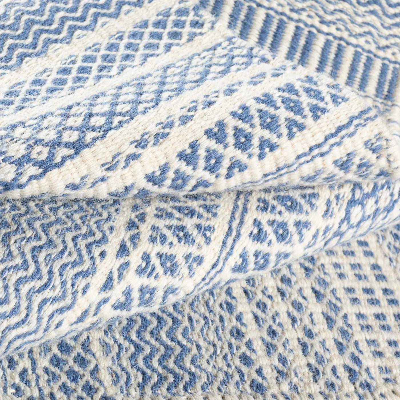 Sanc Blue/Cream Flatweave Wool Rug - Clearance by Boutique Rugs