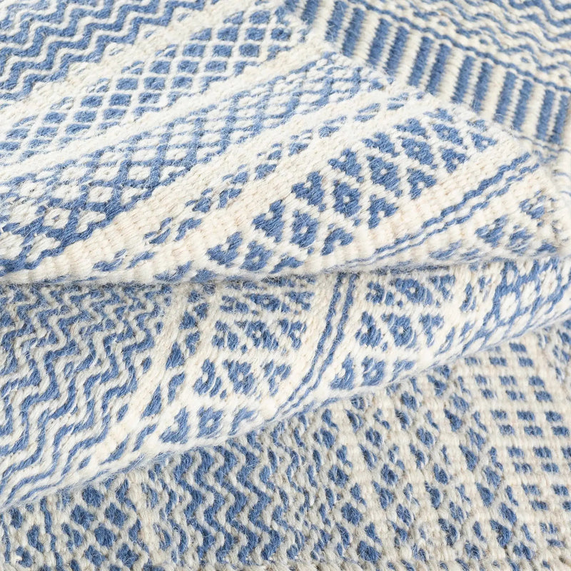 Sanc Blue/Cream Flatweave Wool Rug - Clearance by Boutique Rugs