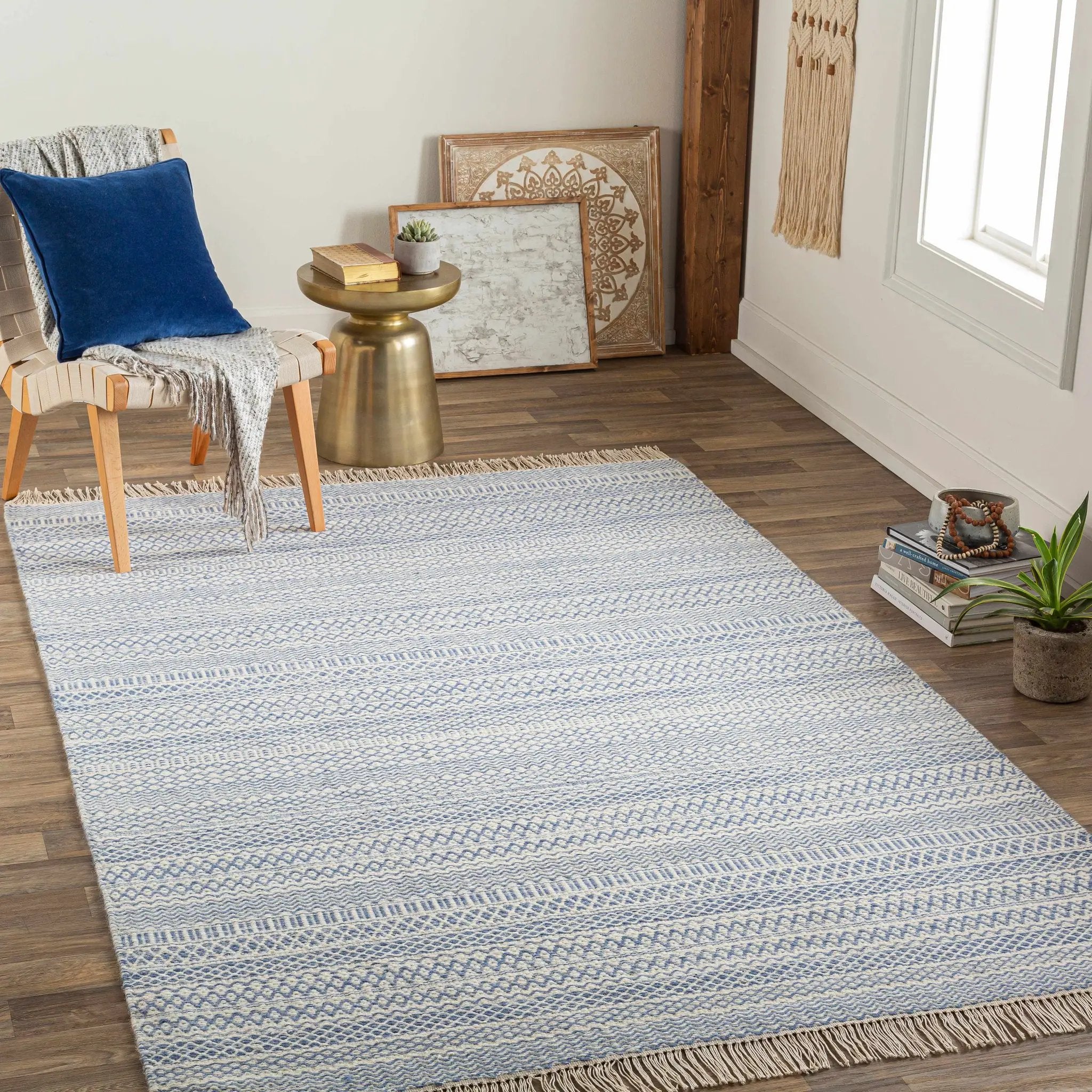 Sanc Blue/Cream Flatweave Wool Rug - Clearance by Boutique Rugs