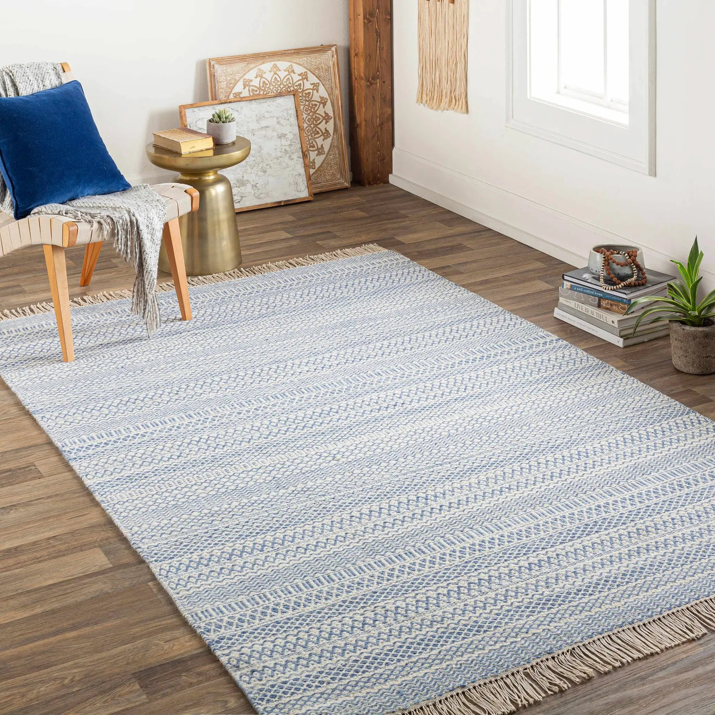 Sanc Blue/Cream Flatweave Wool Rug - Clearance by Boutique Rugs