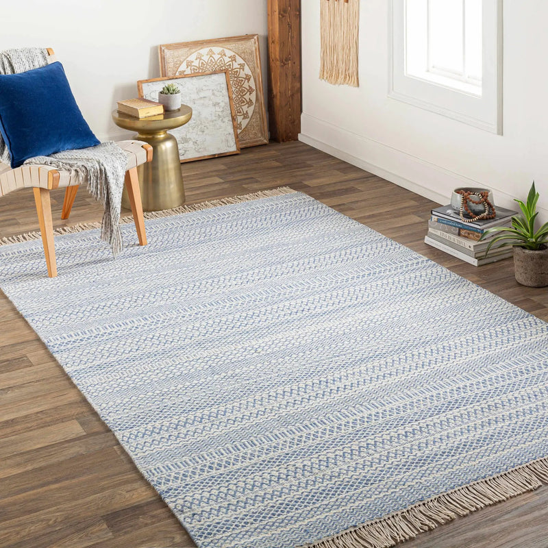 Sanc Blue/Cream Flatweave Wool Rug - Clearance by Boutique Rugs