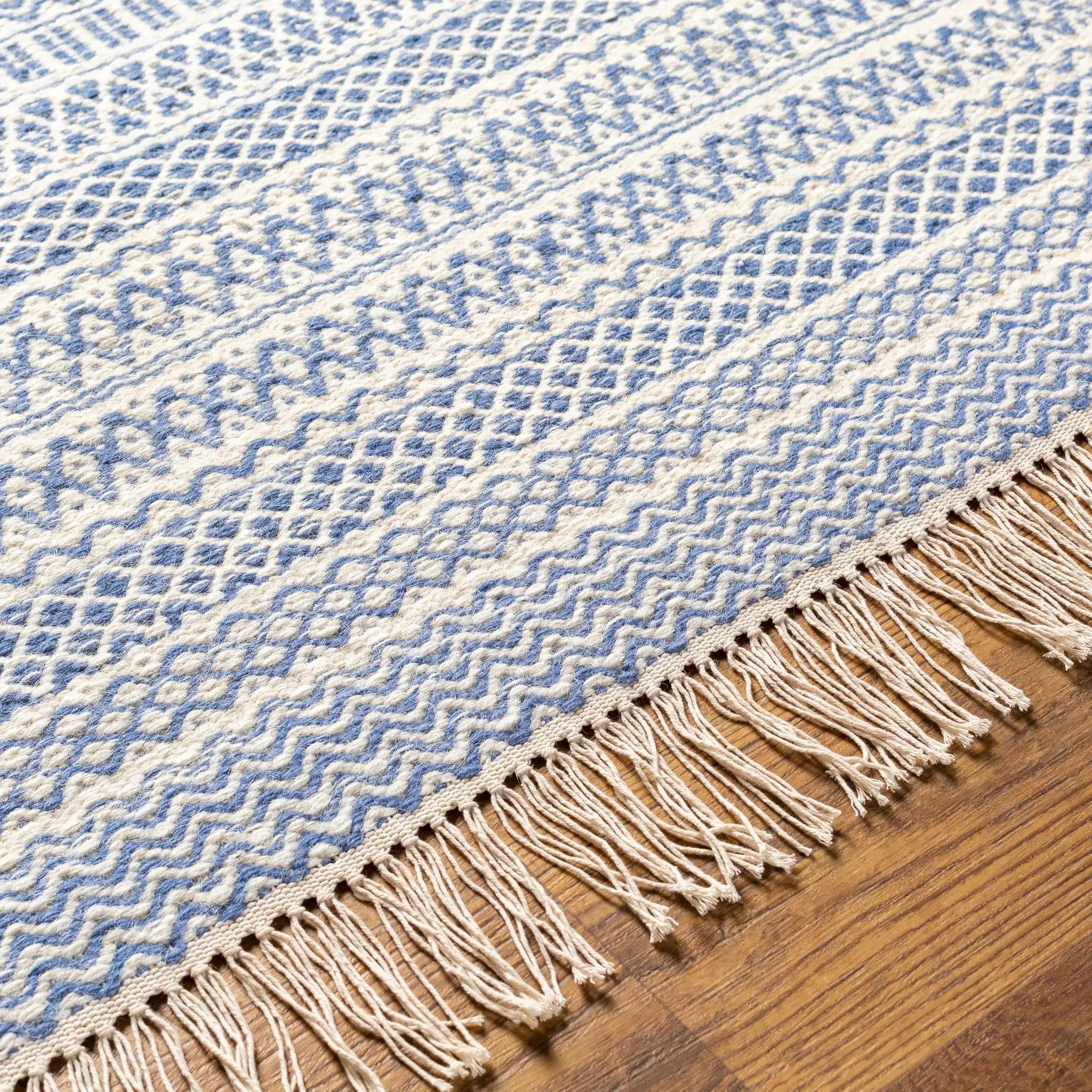 Sanc Blue/Cream Flatweave Wool Rug - Clearance by Boutique Rugs