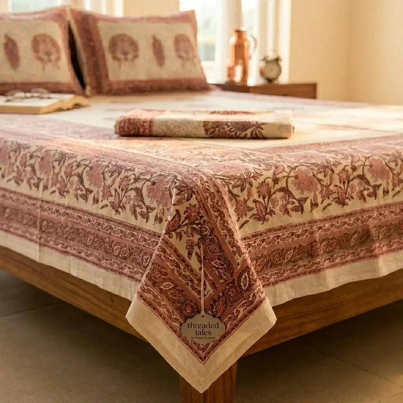 Sanganeri Heritage Hand-Block Printed Bedsheet Set | 100% Fine Cotton by House Of Avana