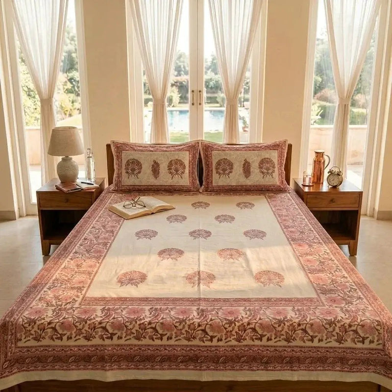 Sanganeri Heritage Hand-Block Printed Bedsheet Set | 100% Fine Cotton by House Of Avana