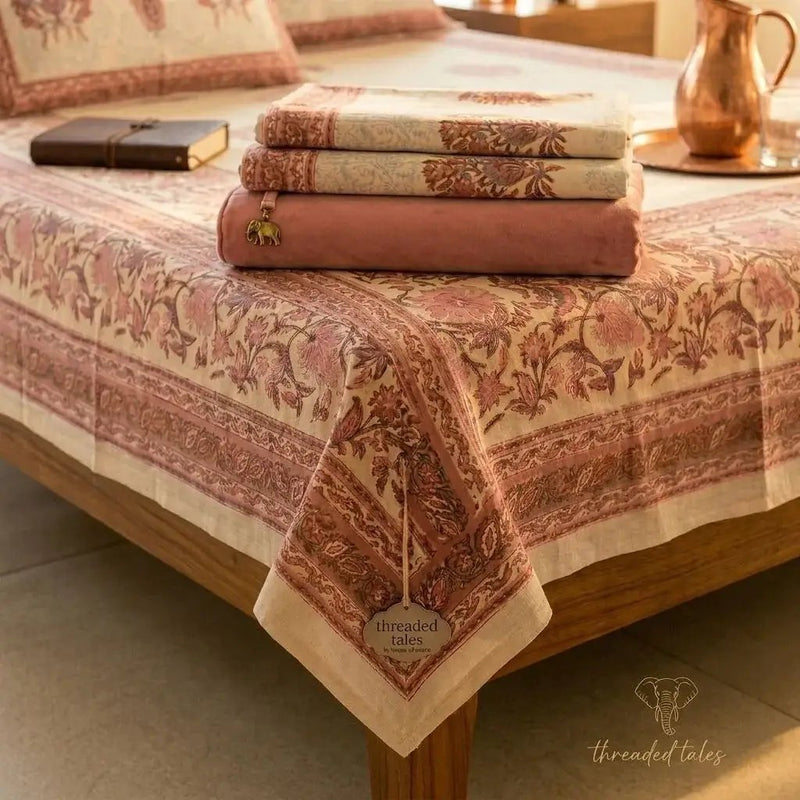 Sanganeri Heritage Hand-Block Printed Bedsheet Set | 100% Fine Cotton by House Of Avana