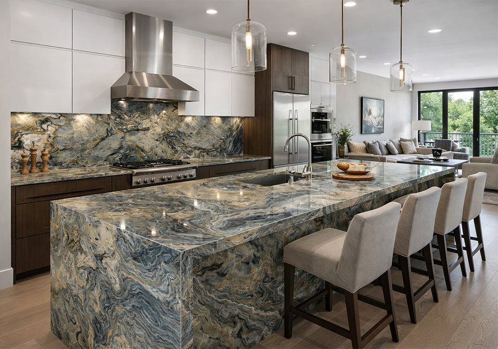 Sauvage Polished Quartzite Slab Random room scene 3