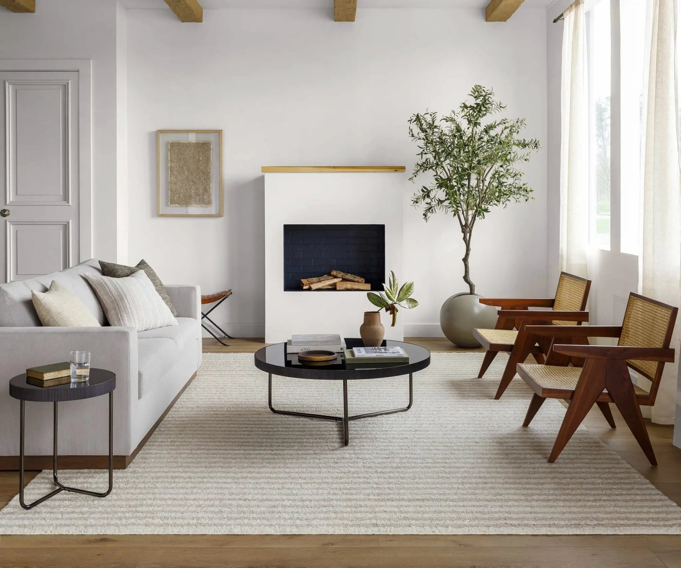 Saku Cream Striped Wool Rug - Clearance by Boutique Rugs