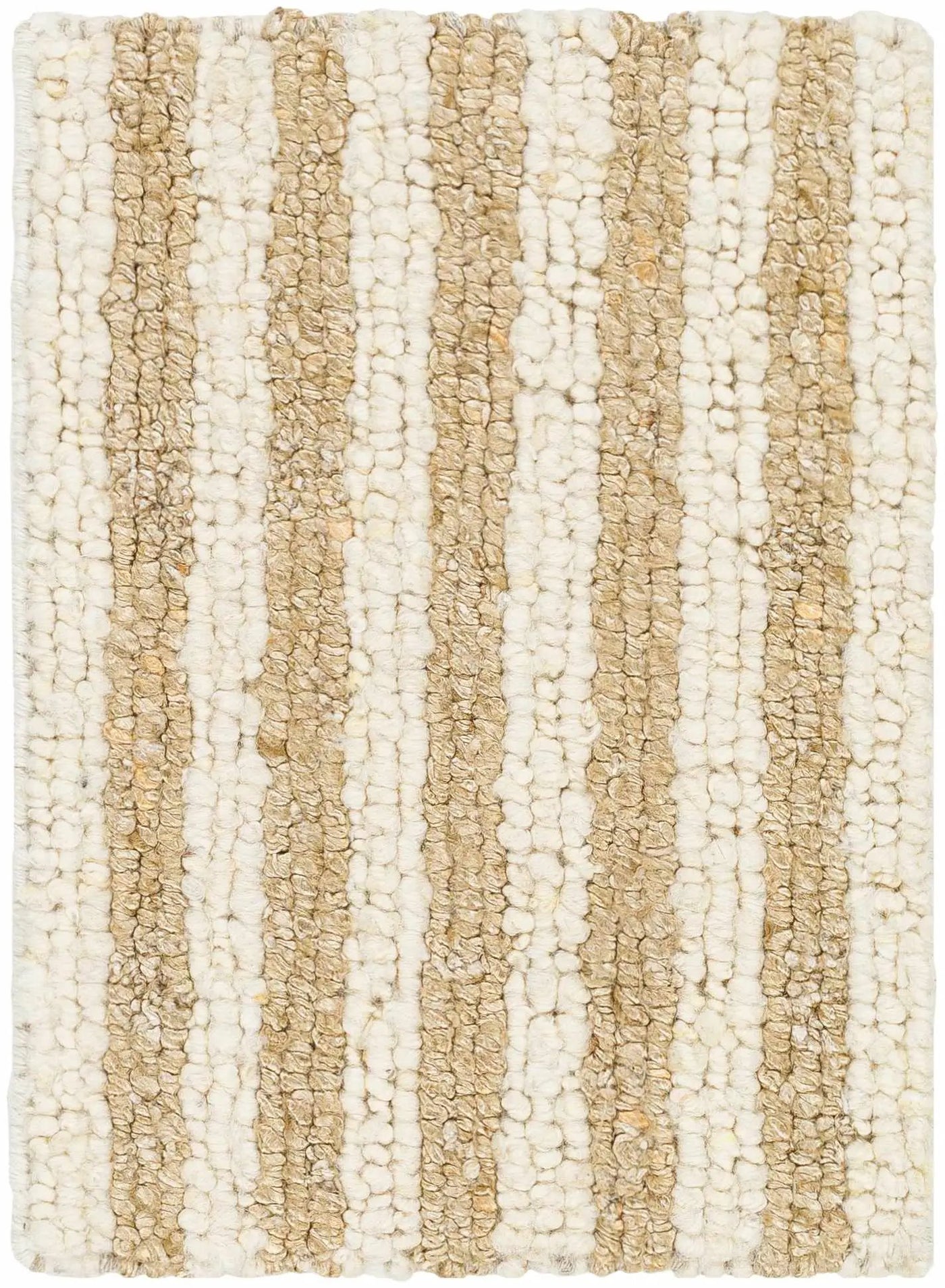 Saku Cream Striped Wool Rug - Clearance by Boutique Rugs