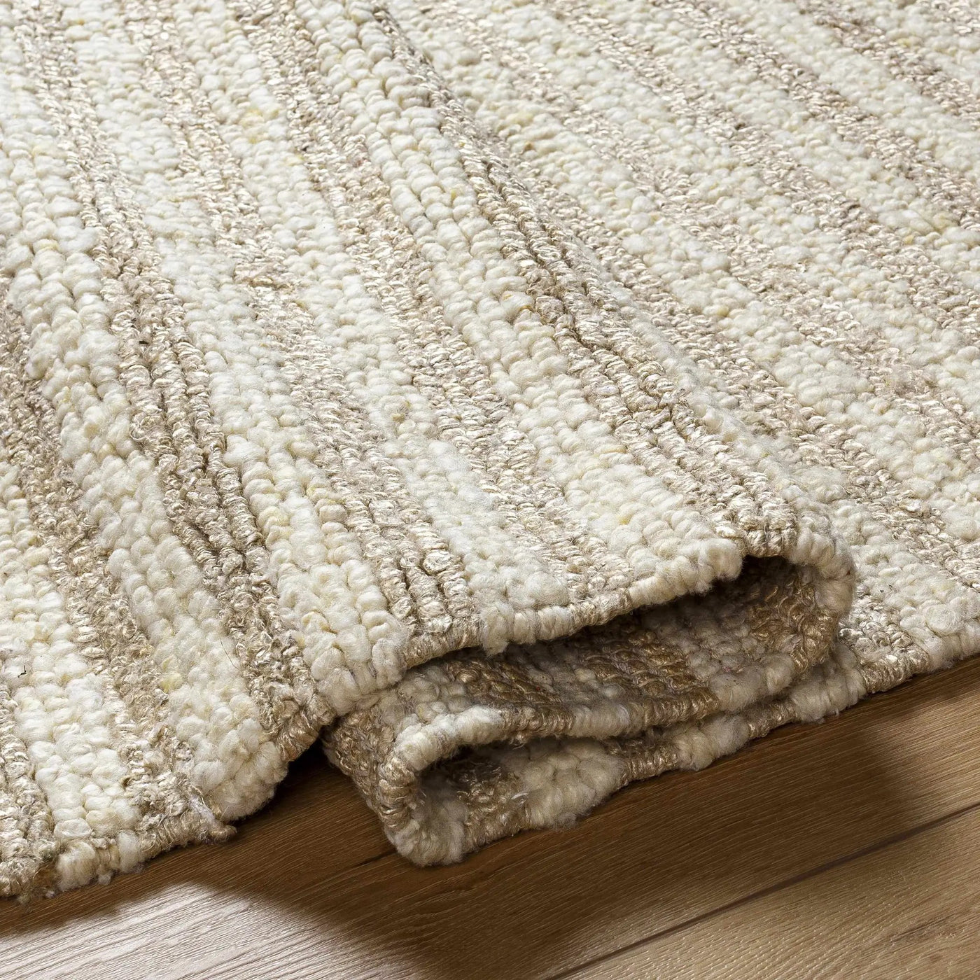 Saku Cream Striped Wool Rug - Clearance by Boutique Rugs