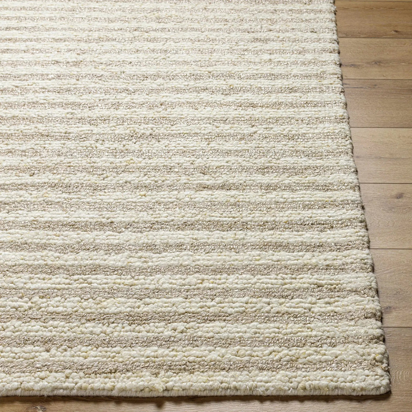 Saku Cream Striped Wool Rug - Clearance by Boutique Rugs