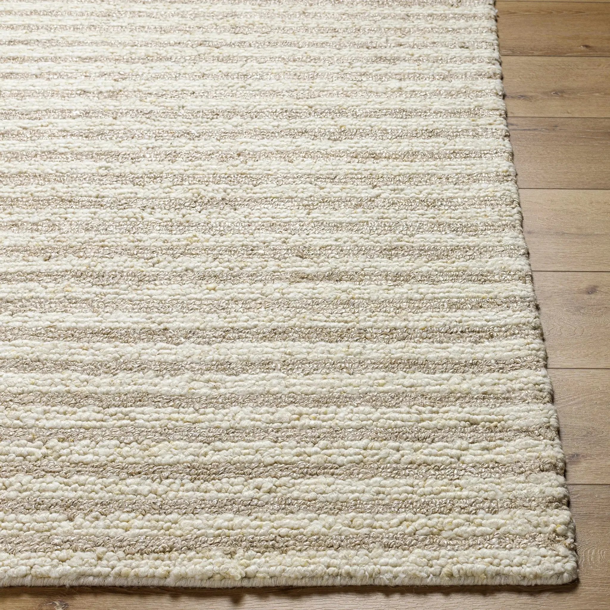 Saku Cream Striped Wool Rug - Clearance by Boutique Rugs